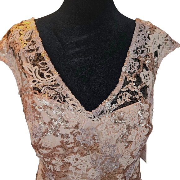 Alex Evenings Womens Rose Gold Lace & Sequin Cap Sleeve Sheath Dress Size 6 - Picture 6 of 15